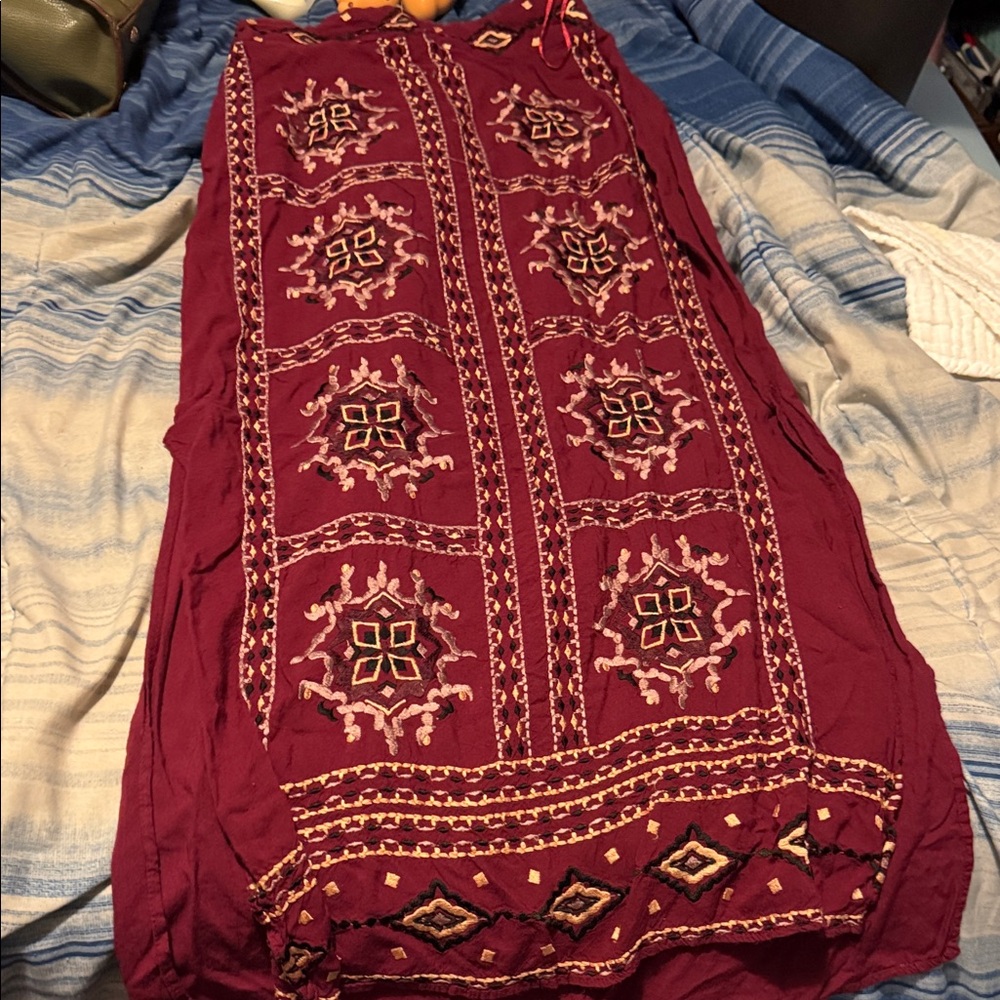 Embroidered Maroon Maxi Skirt